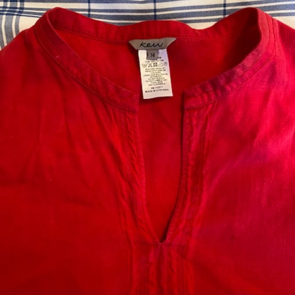 Red linen shift dress